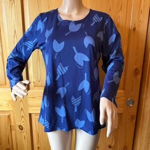 Gudrun Sjoden Blue Floral Tunic Top Long Sleeves Size M Organic Cotton Modal